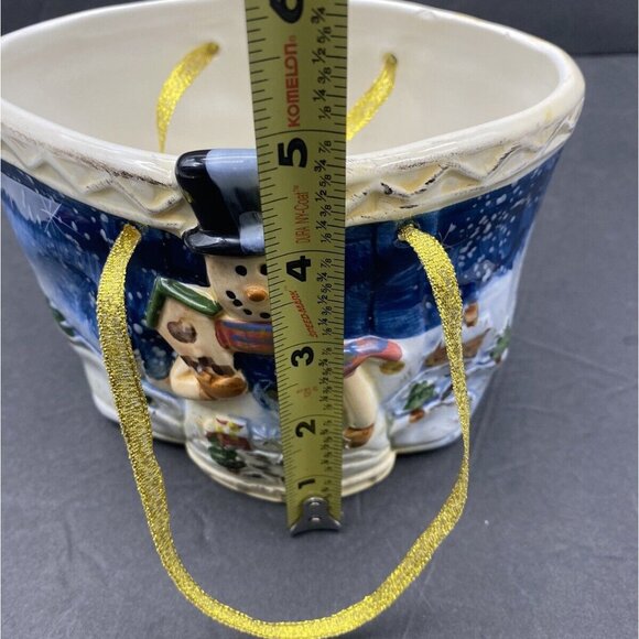 VTG Christmas Snowman Basket Planter Candy Bowl Ceramic Jay Import Ribbon Handle - Picture 7 of 11
